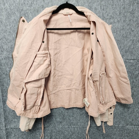 Free People Pink Denim Moto Oversized Jacket Womens Medium Lace Up Sides Zip Up - Picture 5 of 9